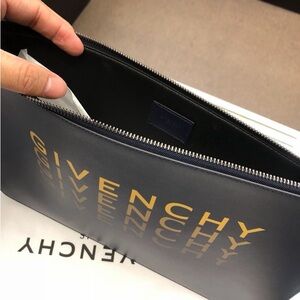 Givenchy Men’s Navy Leather Pouch with Gold Logo